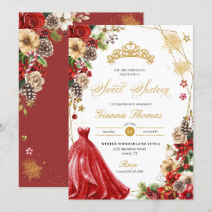 Kerstwinter rood & goud Poinsettia zoet 16 Kaart