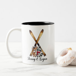 Kerstwinter Skis Raccoon Dear Fawn Tweekleurige Koffiemok