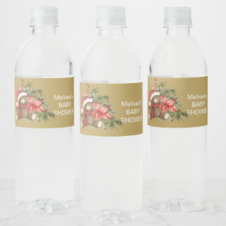 Kerstwinter Sneeuwvlokken Poinsettia Waterfles Etiket