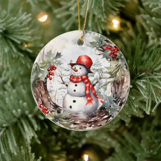 Kerstwinter Snowman Keramisch Ornament (Boom)