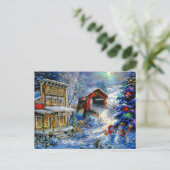 Kerstwinter Snowman Scene Feestdagenkaart (Staand voorkant)