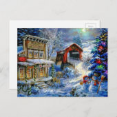 Kerstwinter Snowman Scene Feestdagenkaart (Voorkant / Achterkant)