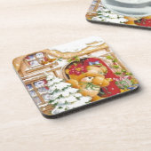 Kerstwinter Teddy Bear Bier Onderzetter (Linkerzijde)