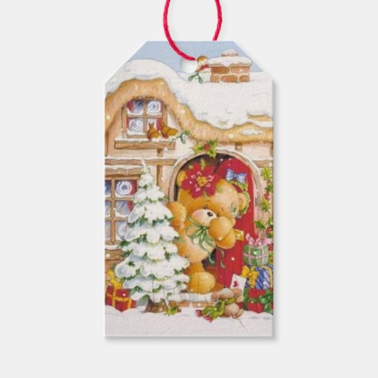 Kerstwinter Teddy Bear Cadeaulabel (Voorkant)