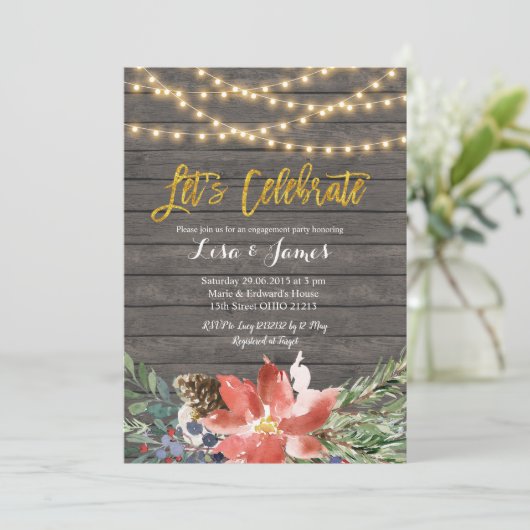 Kerstwinter Wreath Laten we uitnodiging vieren (Staand voorkant)