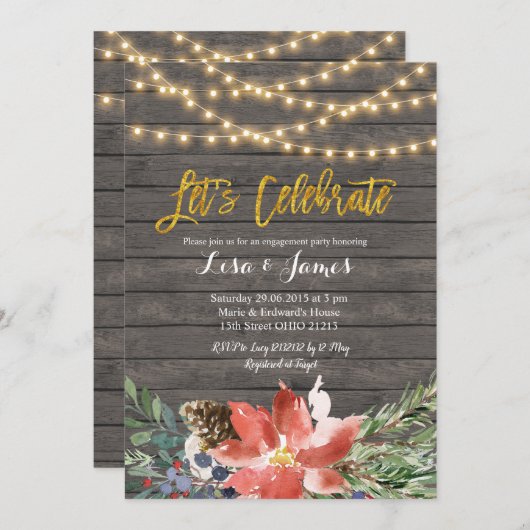 Kerstwinter Wreath Laten we uitnodiging vieren (Voorkant / Achterkant)