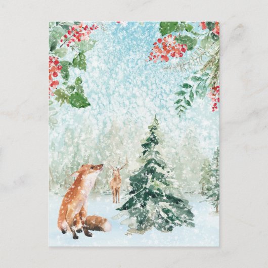 Kerstwinterbos Fox en Stag Scene Briefkaart (Voorkant)