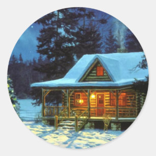 Kerstwintercabine Ronde Sticker