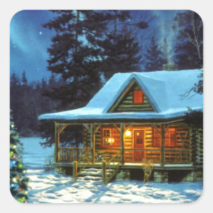 Kerstwintercabine Vierkante Sticker