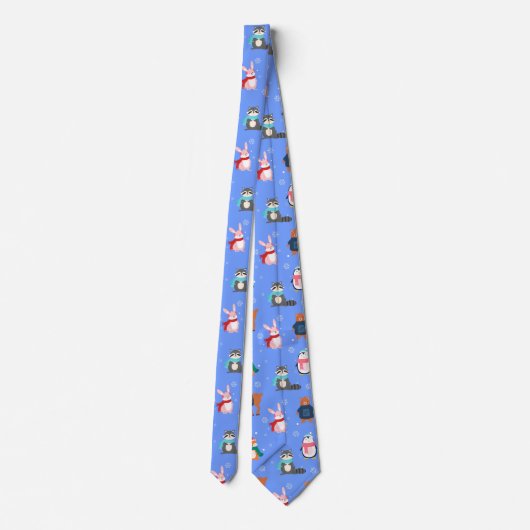 Kerstwinterdieren Penguin Fox Rabbit Beer Stropdas (Achterkant)