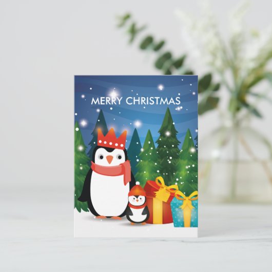 Kerstwinterfeestelijke pinguïn aankondigingskaart (Staand voorkant)