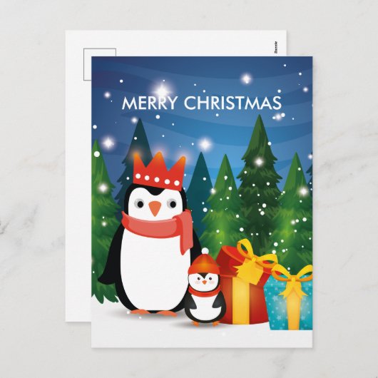 Kerstwinterfeestelijke pinguïn feestdagenkaart (Voorkant / Achterkant)