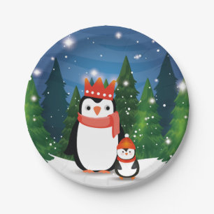 Kerstwinterfeestelijke pinguïn papieren bordje