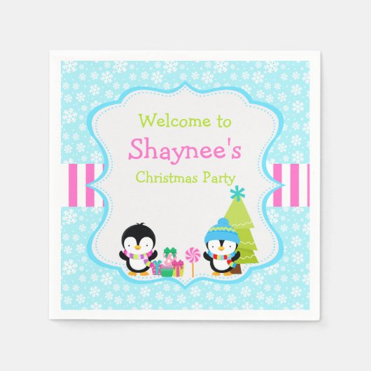 Kerstwinterpinguïns Servet (Voorkant)