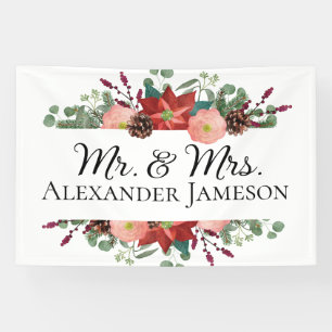Kerstwinterrood Floral Mr & Mrs Wedding Spandoek