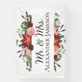 Kerstwinterrood Floral Mr & Mrs Wedding Spandoek (Verticaal)