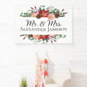 Kerstwinterrood Floral Mr & Mrs Wedding Spandoek (Insitu)