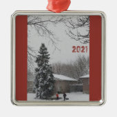 Kerstwinterscene Metalen Ornament (Voorkant)