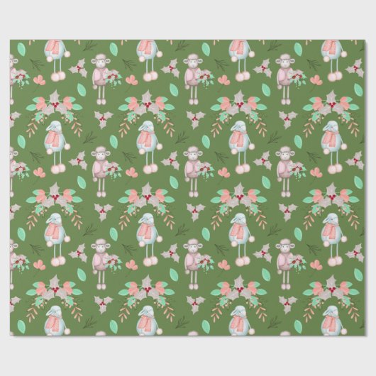 Kerstwinterschaap Cadeaupapier (Vlak)