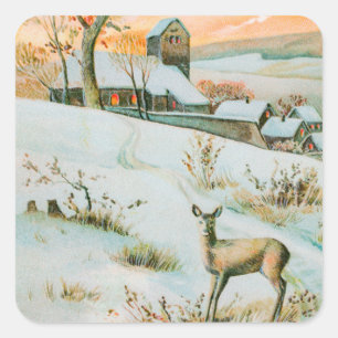 Kerstwintersneeuwlandschap en feestdag vierkante sticker