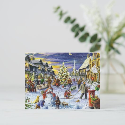 Kerstwinterstad Feestdagenkaart (Staand voorkant)