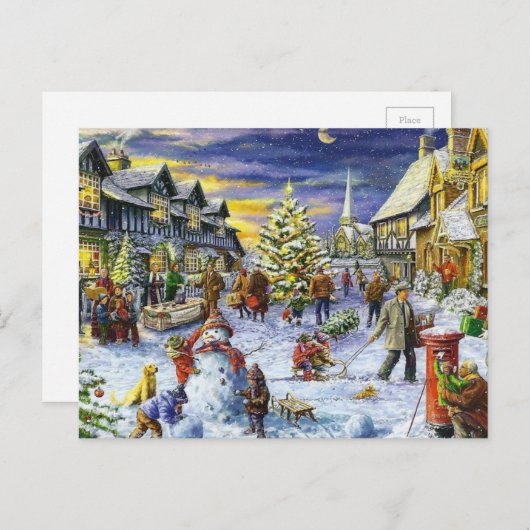 Kerstwinterstad Feestdagenkaart (Voorkant / Achterkant)