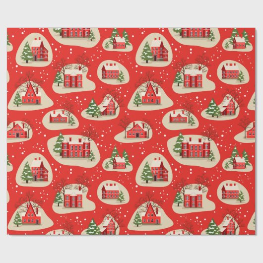 Kerstwinterwintersneeuwwoningen Cadeaupapier (Vlak)