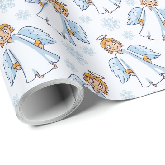 Kerstwit en Blauwe Angel Cadeaupapier (Rol Hoek)