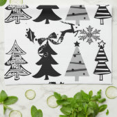 Kerstwit en zwarte bomen keukenhanddoeken (Gevouwen)