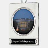 Kerstwit huis in Washington DC Verzilverd Banner Ornament (Links)