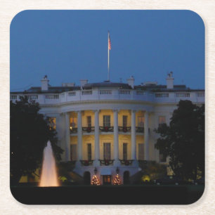 Kerstwit huis in Washington DC Vierkante Kartonnen Onderzetter