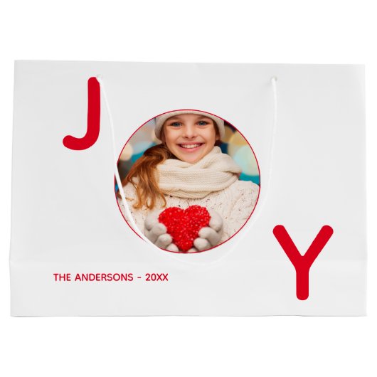 Kerstwit rood, foto eenvoudig minimalistisch groot cadeauzakje (Achterkant)