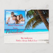 Kerstwit zand blauwe waterpalmboom en jij! briefkaart (Voorkant)