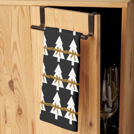 Kerstwitte bomen Bows Kitchen Towels Black Theedoek (Derde Gevouwen)