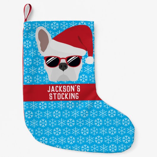 Kerstwitte Bulldog Kleine Kerstsok (Voorkant)