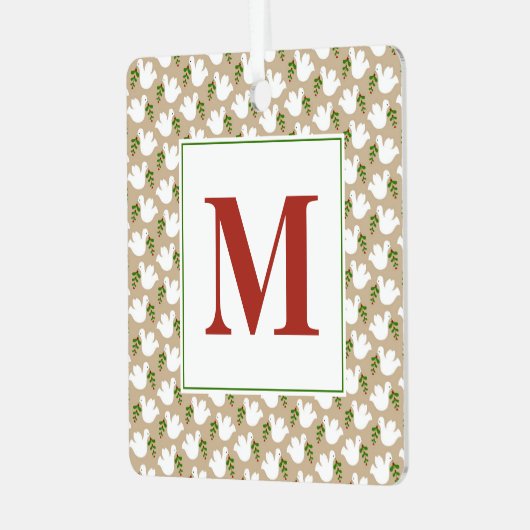 Kerstwitte dove Initiaal Vredesliefhebber Metalen Ornament (Voorkant links)