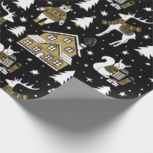 Kerstwitte gouden rendierentuin Beer Cadeaupapier (Hoek)