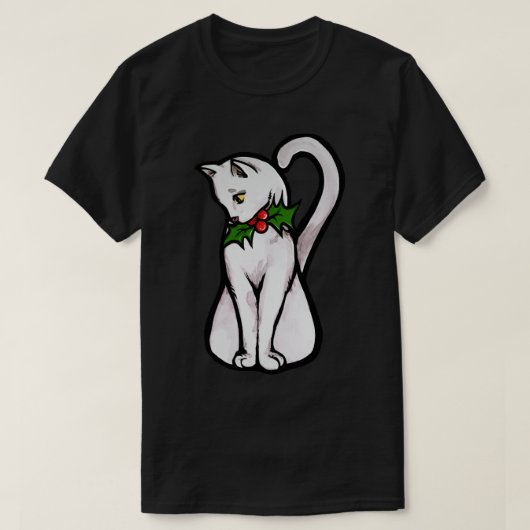 Kerstwitte kat t-shirt (Design voorkant)