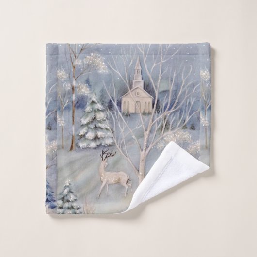 Kerstwitte kerk Deer Sparking Snow Bad Handdoek (Wasdoekje)