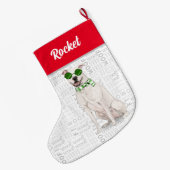 Kerstwitte pit Bull met de naam Dog Grote Kerstsok (Achterkant (Hangend))