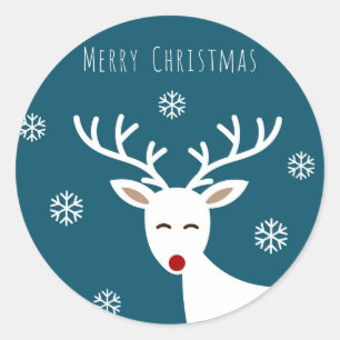 Kerstwitte rendierensticker ronde sticker