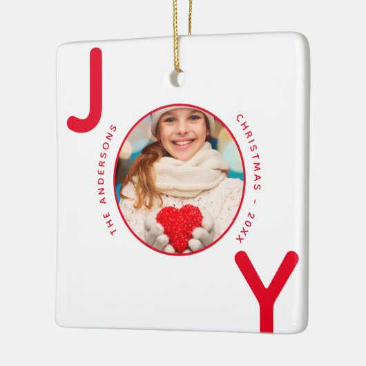 Kerstwitte rode foto, naam keramisch ornament (Links)