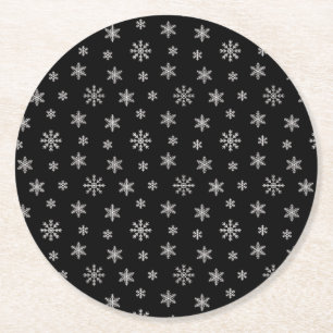 Kerstwitte sneeuwvlokken modern zwart patroon ronde kartonnen onderzetter