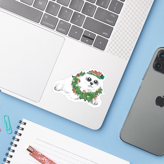 Kerstwitte zeehond pup, feestelijk Arctisch dier Sticker (Laptop met iPhone)