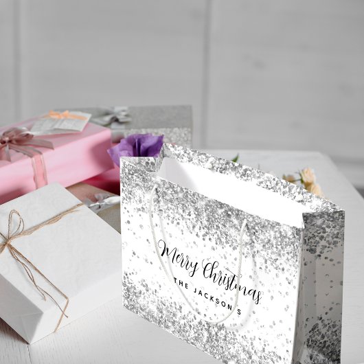 Kerstwitte zilversparren groot cadeauzakje