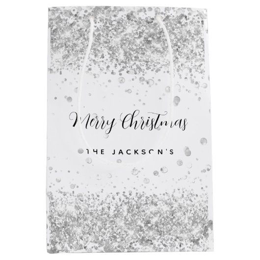 Kerstwitte zilversparren medium cadeauzakje (Voorkant)