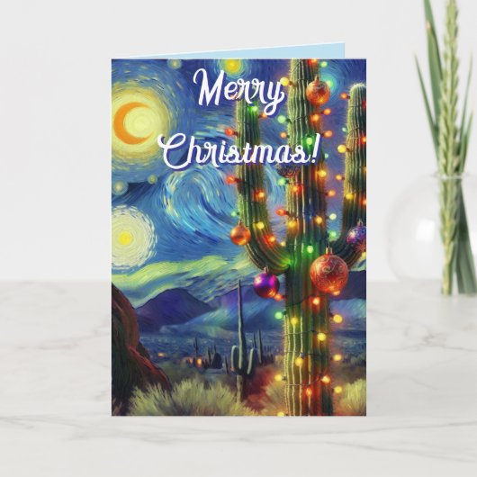 Kerstwoestijn Saguaro Cactus Holiday Kaart (Voorkant)
