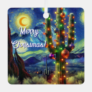 Kerstwoestijn Saguaro Cactus Holiday Kaart Metalen Ornament