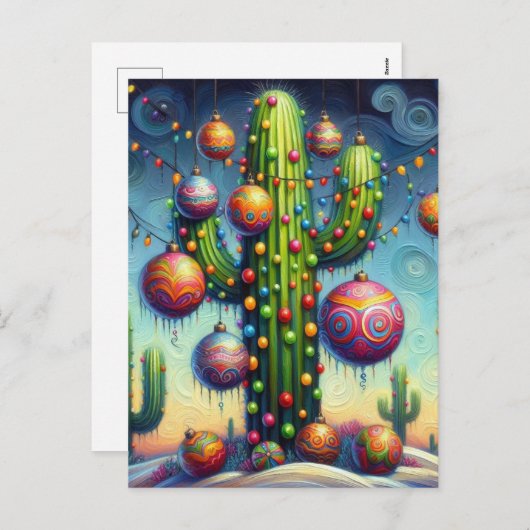 Kerstwoestijn Zuidwest Saguaro Cactus Seizoensgebo Feestdagenkaart (Voorkant / Achterkant)