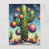 Kerstwoestijn Zuidwest Saguaro Cactus Seizoensgebo Feestdagenkaart (Voorkant)